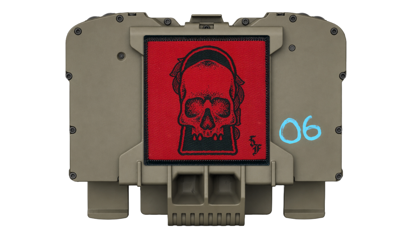 5THFDM red skull patch mounted on an NVG counterweight